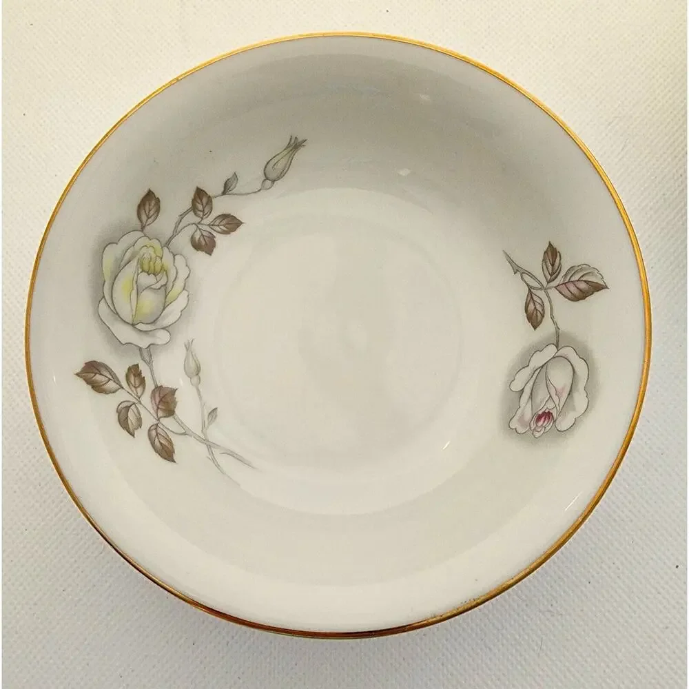 Johann Haviland Bavaria Germany Set/6 Berry Dessert Bowls Floral Rose Gold Trim